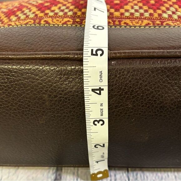 John Heaton Weekender Dark Chocolate Brown Leather Tapestry Boho Shoulder Purse - Picture 12 of 12
